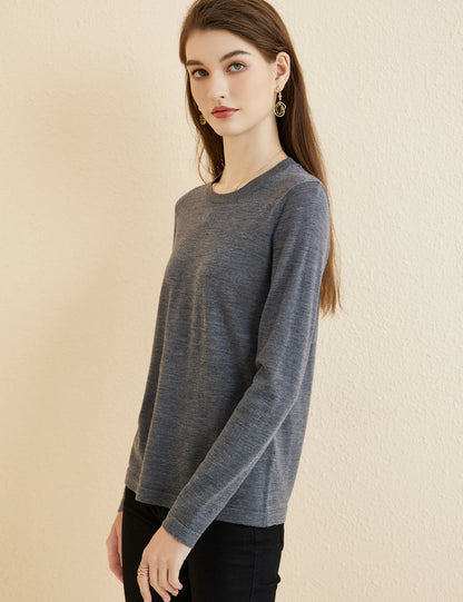 Women's T Shirt 100% Merino Wool Base Layer Top Fall Winter Fashion Crewneck Soft Merino Tee Long Sleeve Tops Knit Women Clothes