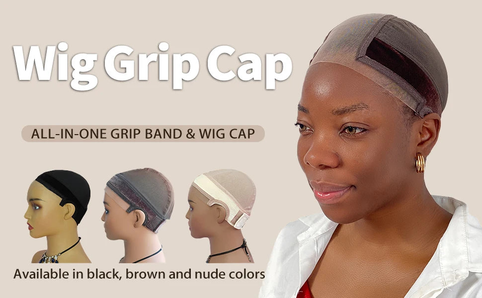 Wig Cap with Grip Band for Keeping Wigs in Place, More Full Cap-wide Transparent Lace for Lace Front Wigs