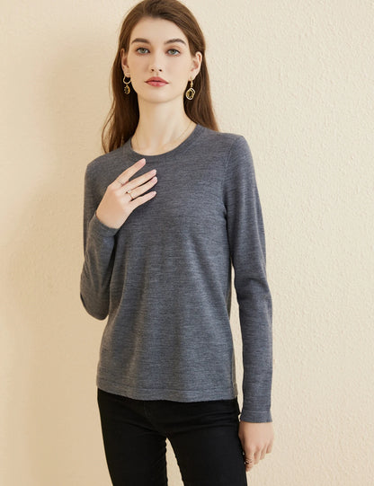 Women's T Shirt 100% Merino Wool Base Layer Top Fall Winter Fashion Crewneck Soft Merino Tee Long Sleeve Tops Knit Women Clothes