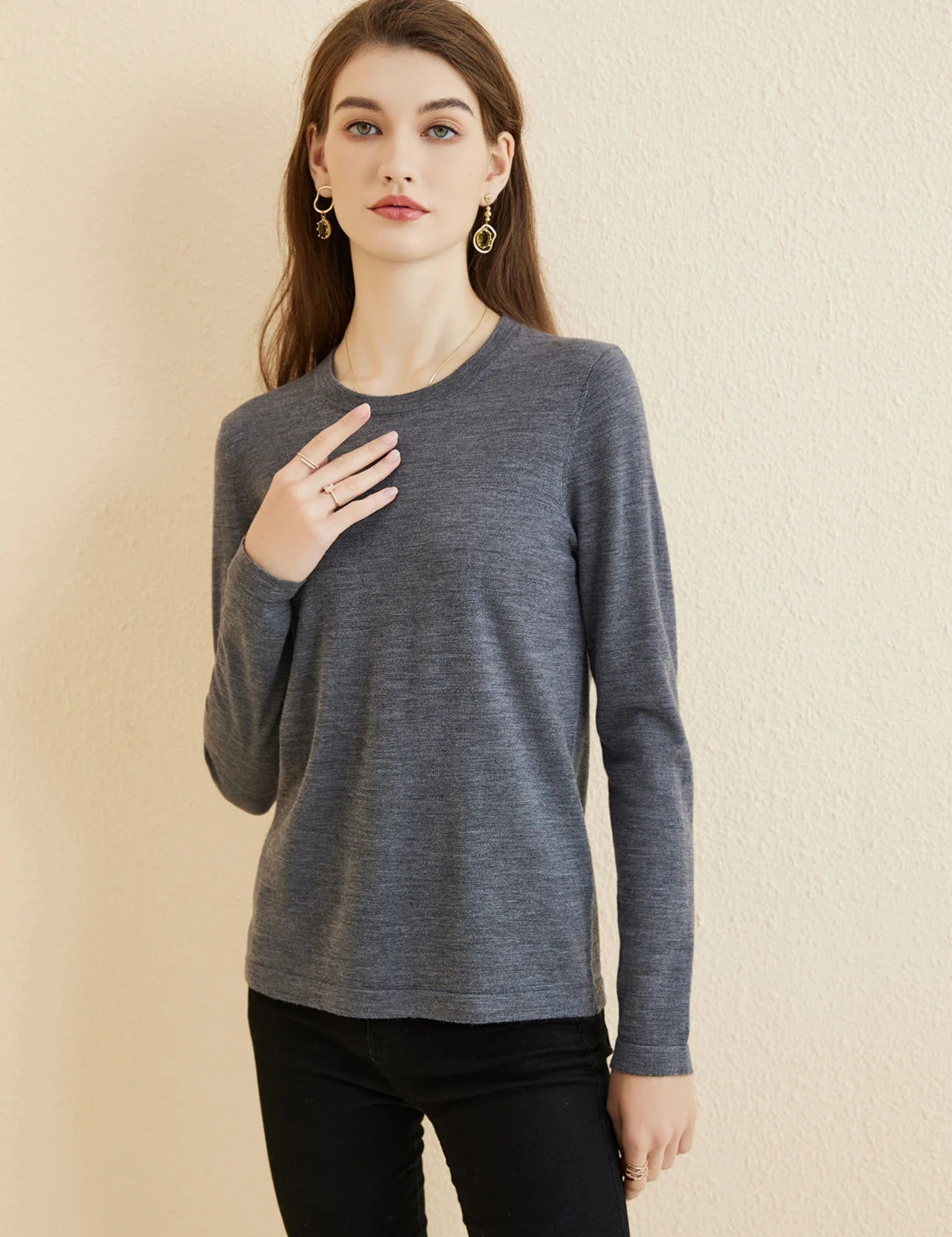 Women's T Shirt 100% Merino Wool Base Layer Top Fall Winter Fashion Crewneck Soft Merino Tee Long Sleeve Tops Knit Women Clothes