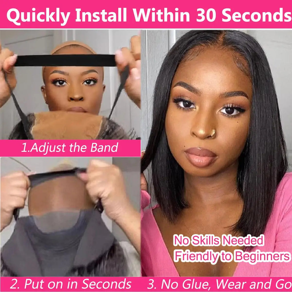 Glueless Wear Go Straight Human Hair Wigs Short Ready To Wear Bob Wigs Without Glue Closure Front Wigs For Women on Sale