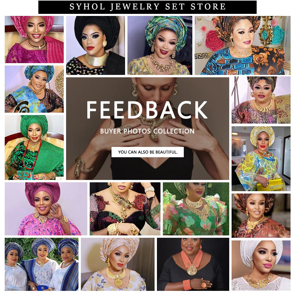 Necklace For Women Fashion New Cuban Chain Necklace Gold Flower Pendant Luxury Wedding Bijoux Gold Plated Earrings Ring SYHOL