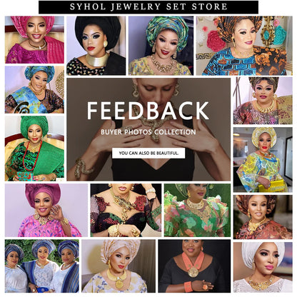 Necklace For Women Fashion New Cuban Chain Necklace Gold Flower Pendant Luxury Wedding Bijoux Gold Plated Earrings Ring SYHOL