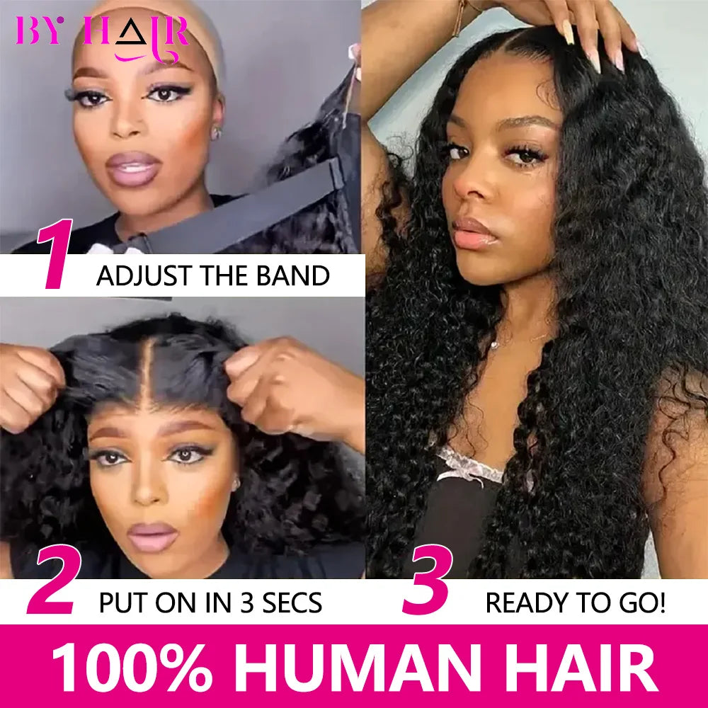 6x4 Glueless Wig Water Wave Human Hair Wigs Ready To Wear Pre-Cut Lace Glueless Curly Wigs Lace Front Human Hair Wig For Women