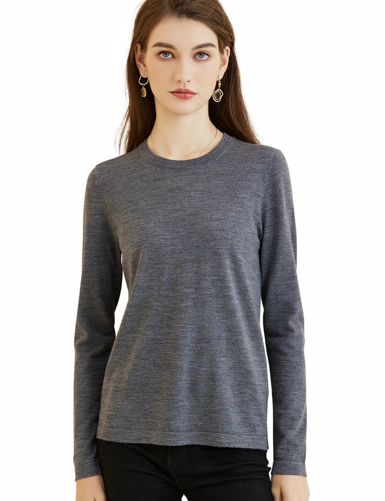 Women's T Shirt 100% Merino Wool Base Layer Top Fall Winter Fashion Crewneck Soft Merino Tee Long Sleeve Tops Knit Women Clothes