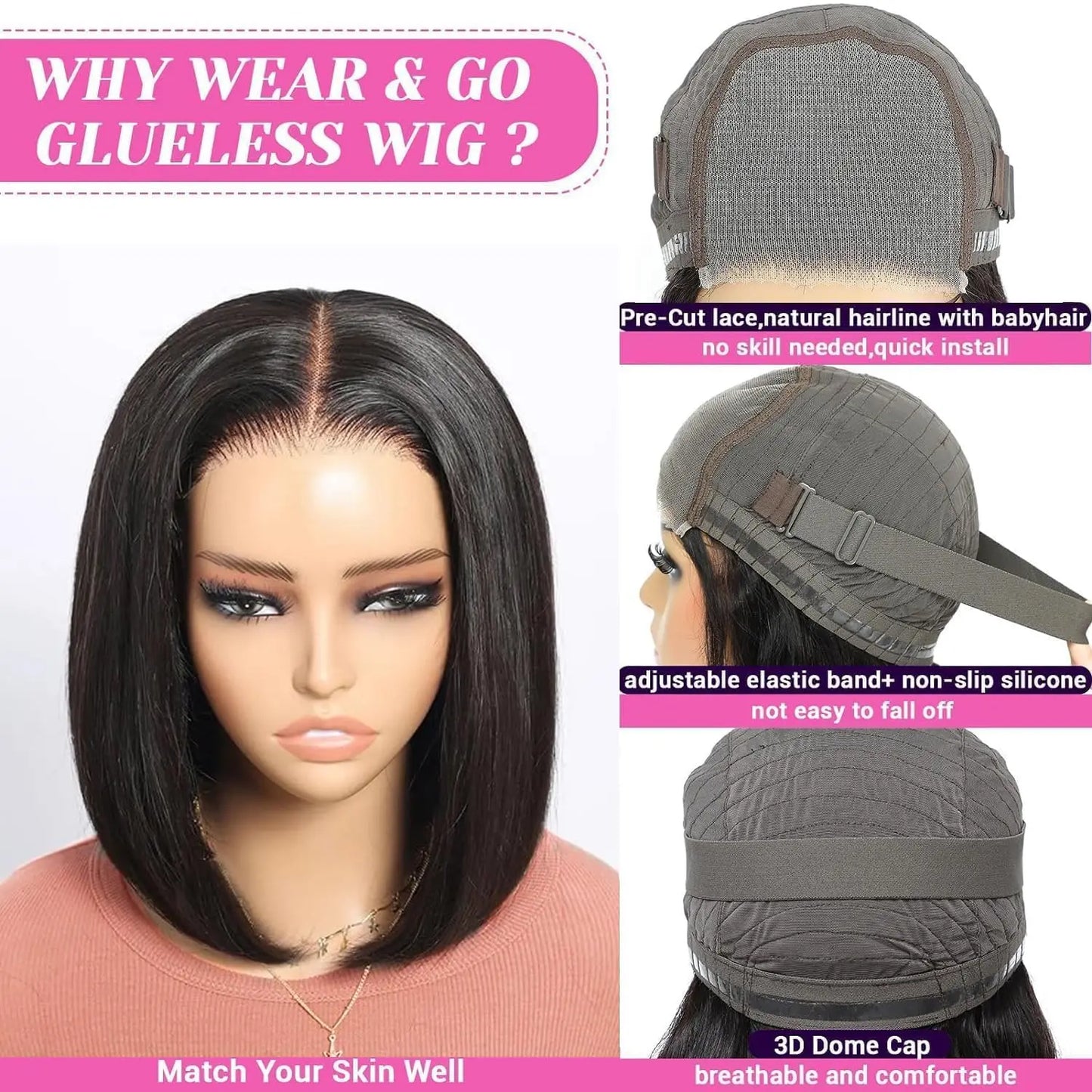 Glueless Wear Go Straight Human Hair Wigs Short Ready To Wear Bob Wigs Without Glue Closure Front Wigs For Women on Sale