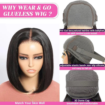 Glueless Wear Go Straight Human Hair Wigs Short Ready To Wear Bob Wigs Without Glue Closure Front Wigs For Women on Sale