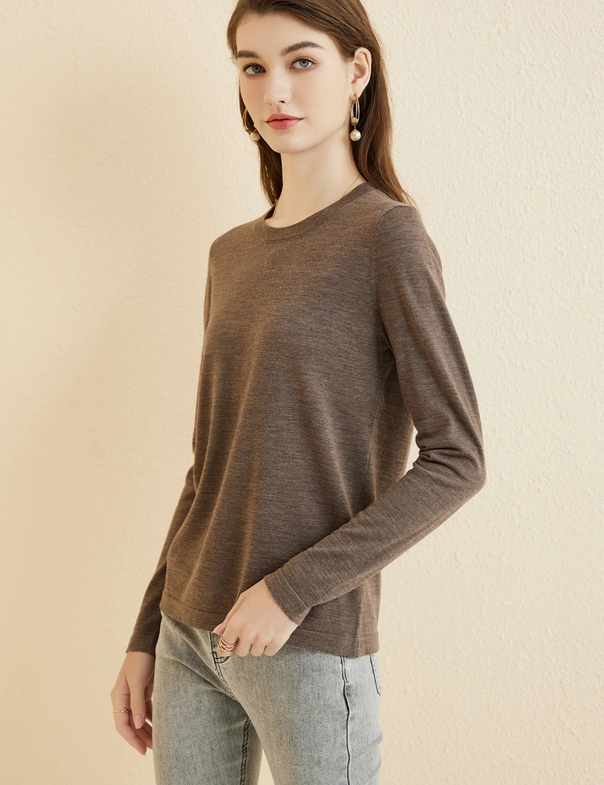 Women's T Shirt 100% Merino Wool Base Layer Top Fall Winter Fashion Crewneck Soft Merino Tee Long Sleeve Tops Knit Women Clothes