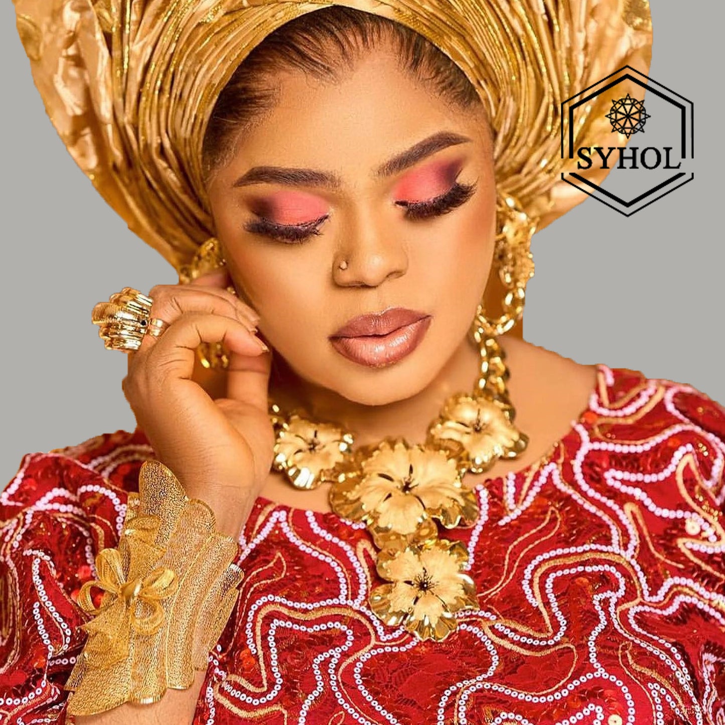 Necklace For Women Fashion New Cuban Chain Necklace Gold Flower Pendant Luxury Wedding Bijoux Gold Plated Earrings Ring SYHOL