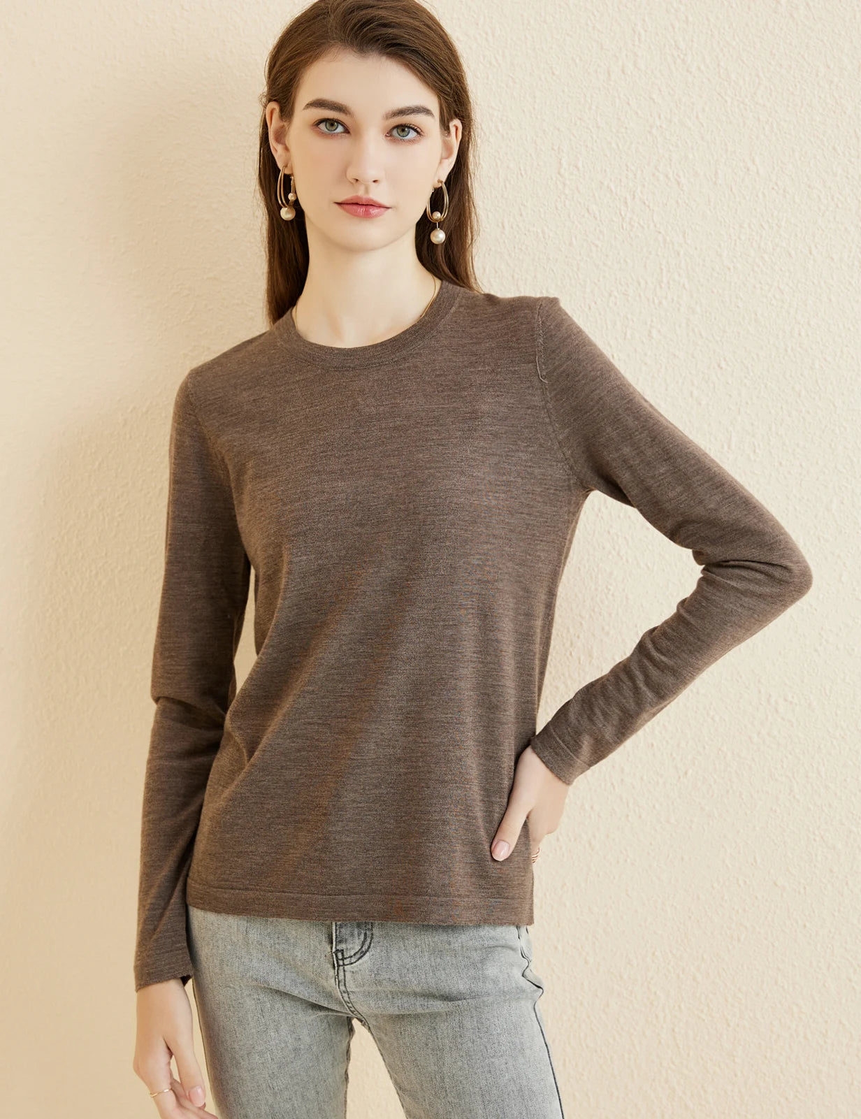 Women's T Shirt 100% Merino Wool Base Layer Top Fall Winter Fashion Crewneck Soft Merino Tee Long Sleeve Tops Knit Women Clothes