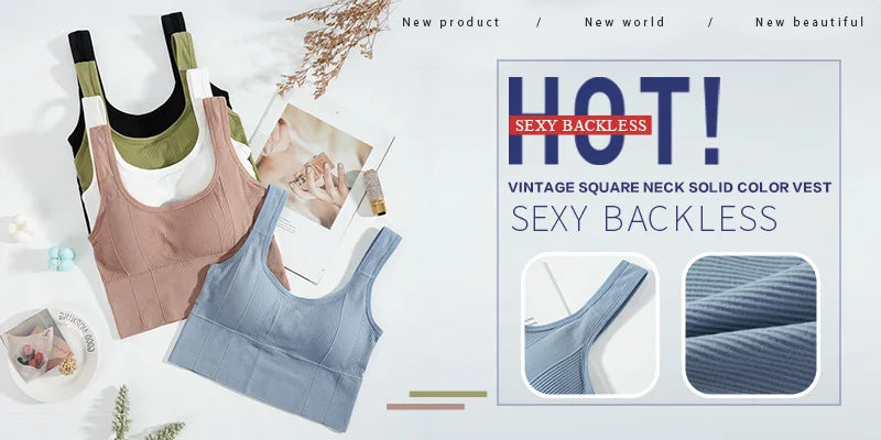 Women Tank Tops Streetwear Push Up Cropped Top for Female Padless Bralette Sexy Backless Lingerie Fashion Solid Camisole Girl