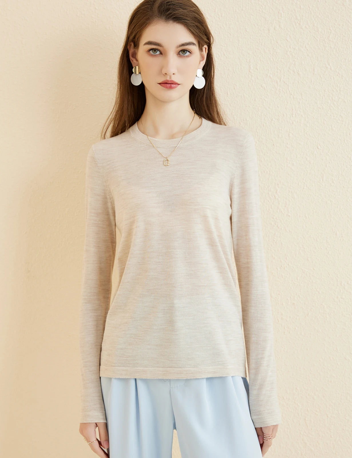 Women's T Shirt 100% Merino Wool Base Layer Top Fall Winter Fashion Crewneck Soft Merino Tee Long Sleeve Tops Knit Women Clothes