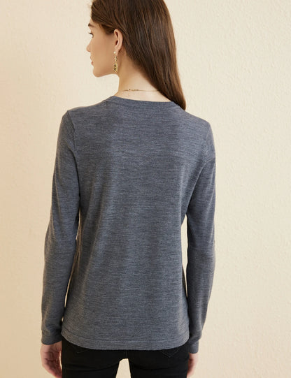 Women's T Shirt 100% Merino Wool Base Layer Top Fall Winter Fashion Crewneck Soft Merino Tee Long Sleeve Tops Knit Women Clothes
