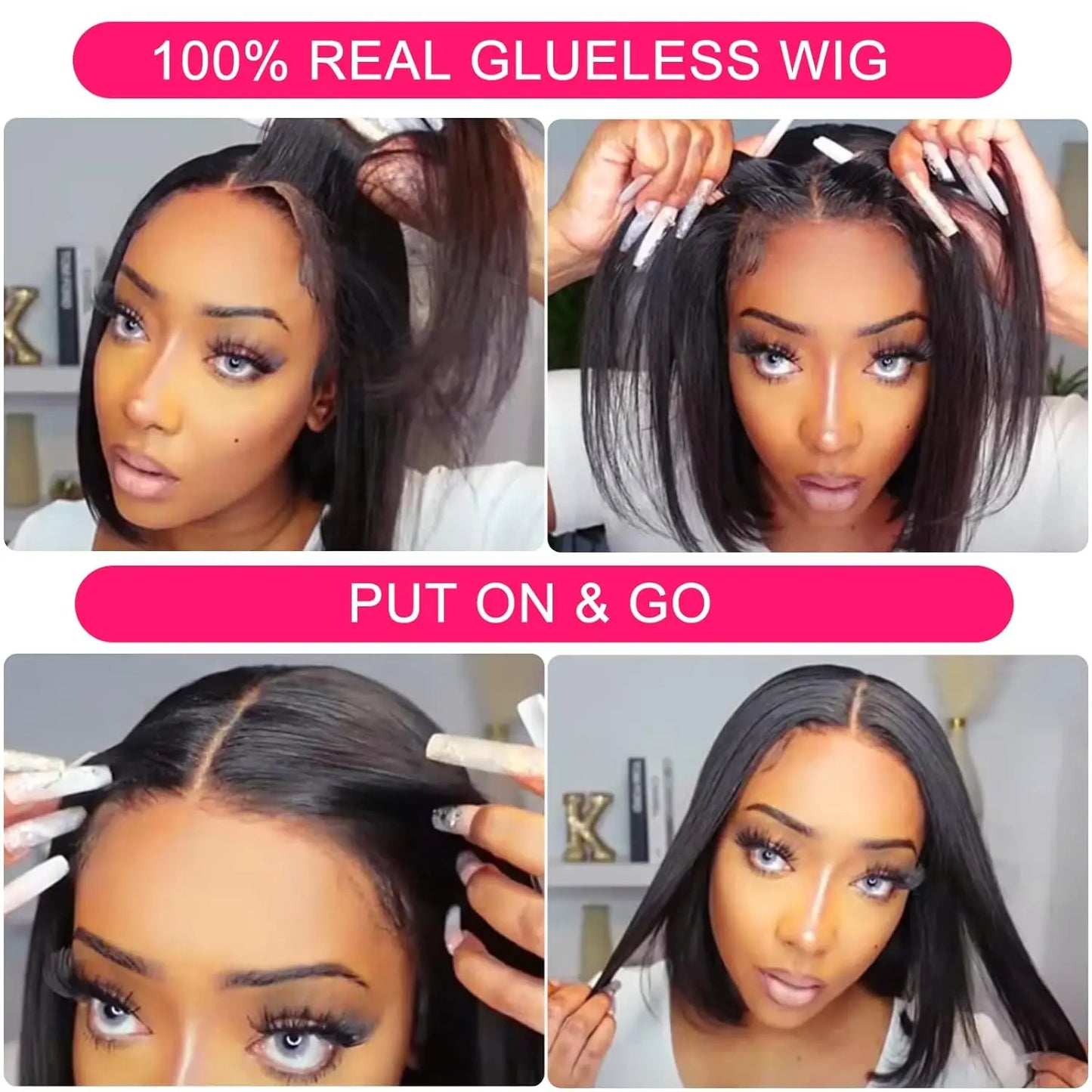 Glueless Wear Go Straight Human Hair Wigs Short Ready To Wear Bob Wigs Without Glue Closure Front Wigs For Women on Sale