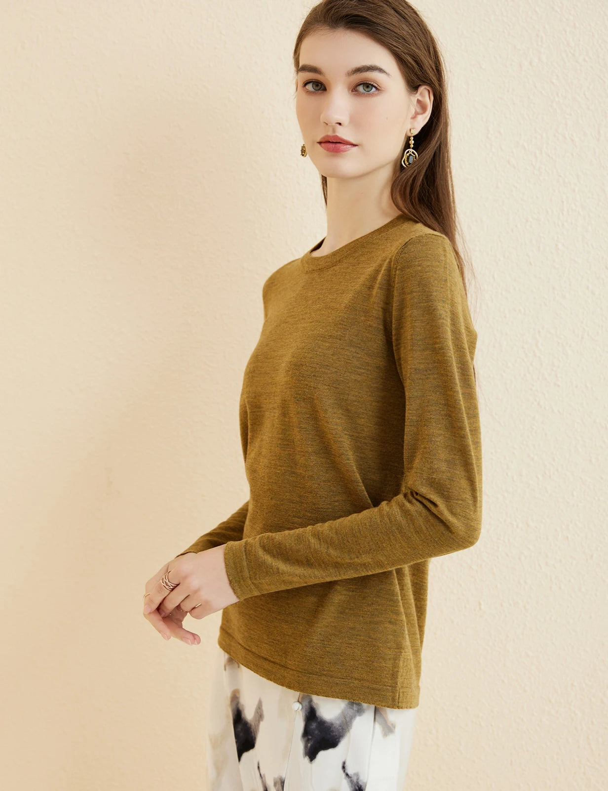 Women's T Shirt 100% Merino Wool Base Layer Top Fall Winter Fashion Crewneck Soft Merino Tee Long Sleeve Tops Knit Women Clothes
