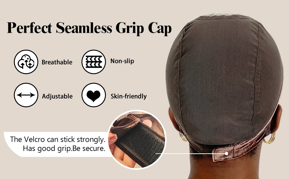 Wig Cap with Grip Band for Keeping Wigs in Place, More Full Cap-wide Transparent Lace for Lace Front Wigs