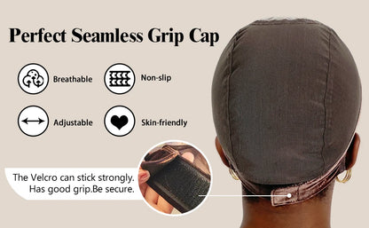 Wig Cap with Grip Band for Keeping Wigs in Place, More Full Cap-wide Transparent Lace for Lace Front Wigs