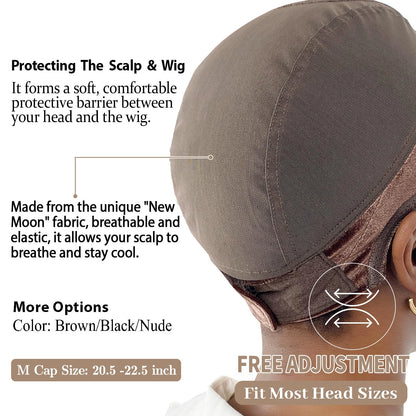 Wig Cap with Grip Band for Keeping Wigs in Place, More Full Cap-wide Transparent Lace for Lace Front Wigs