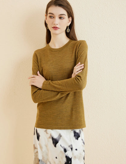 Women's T Shirt 100% Merino Wool Base Layer Top Fall Winter Fashion Crewneck Soft Merino Tee Long Sleeve Tops Knit Women Clothes