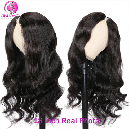 Sinuowei U V Part Wig Body Wave Human Hair Wigs For Women Brazilian No Glue 10-28 Inches Wavy Upgrade Wig Natural Black Wigs