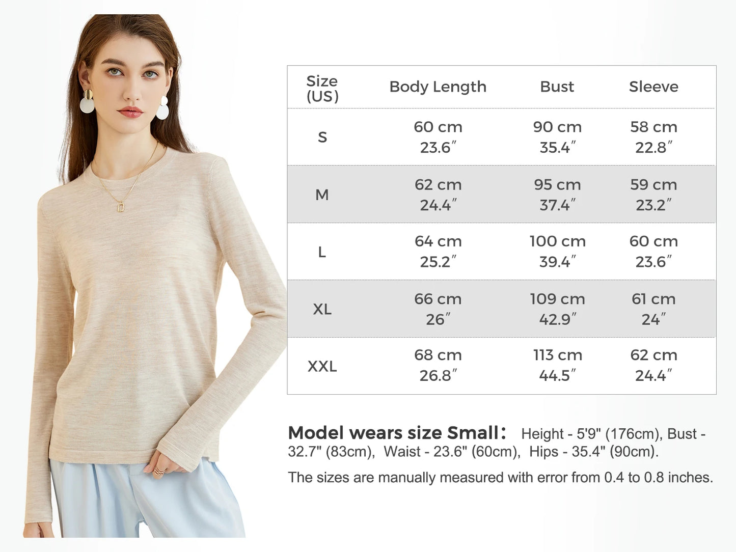 Women's T Shirt 100% Merino Wool Base Layer Top Fall Winter Fashion Crewneck Soft Merino Tee Long Sleeve Tops Knit Women Clothes