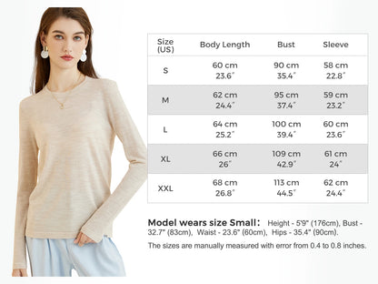 Women's T Shirt 100% Merino Wool Base Layer Top Fall Winter Fashion Crewneck Soft Merino Tee Long Sleeve Tops Knit Women Clothes
