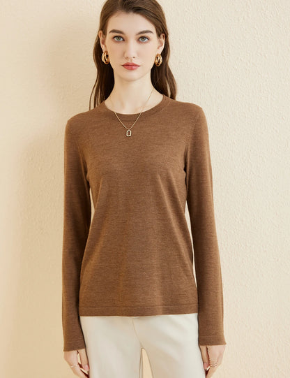 Women's T Shirt 100% Merino Wool Base Layer Top Fall Winter Fashion Crewneck Soft Merino Tee Long Sleeve Tops Knit Women Clothes