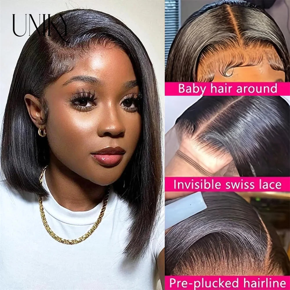Glueless Wigs Ready To Wear 6x4 Lace Wig Straight Short Bob Wigs Human Hair Glueless Preplucked Human Wigs Ready To Go 180%