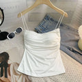 Women 2025 Elegant Lace Up Summer Tops One Shoulder Sweet Hollow Out Corset Lady Chic Crochet Flower Ruffled Sleeveless Camisole