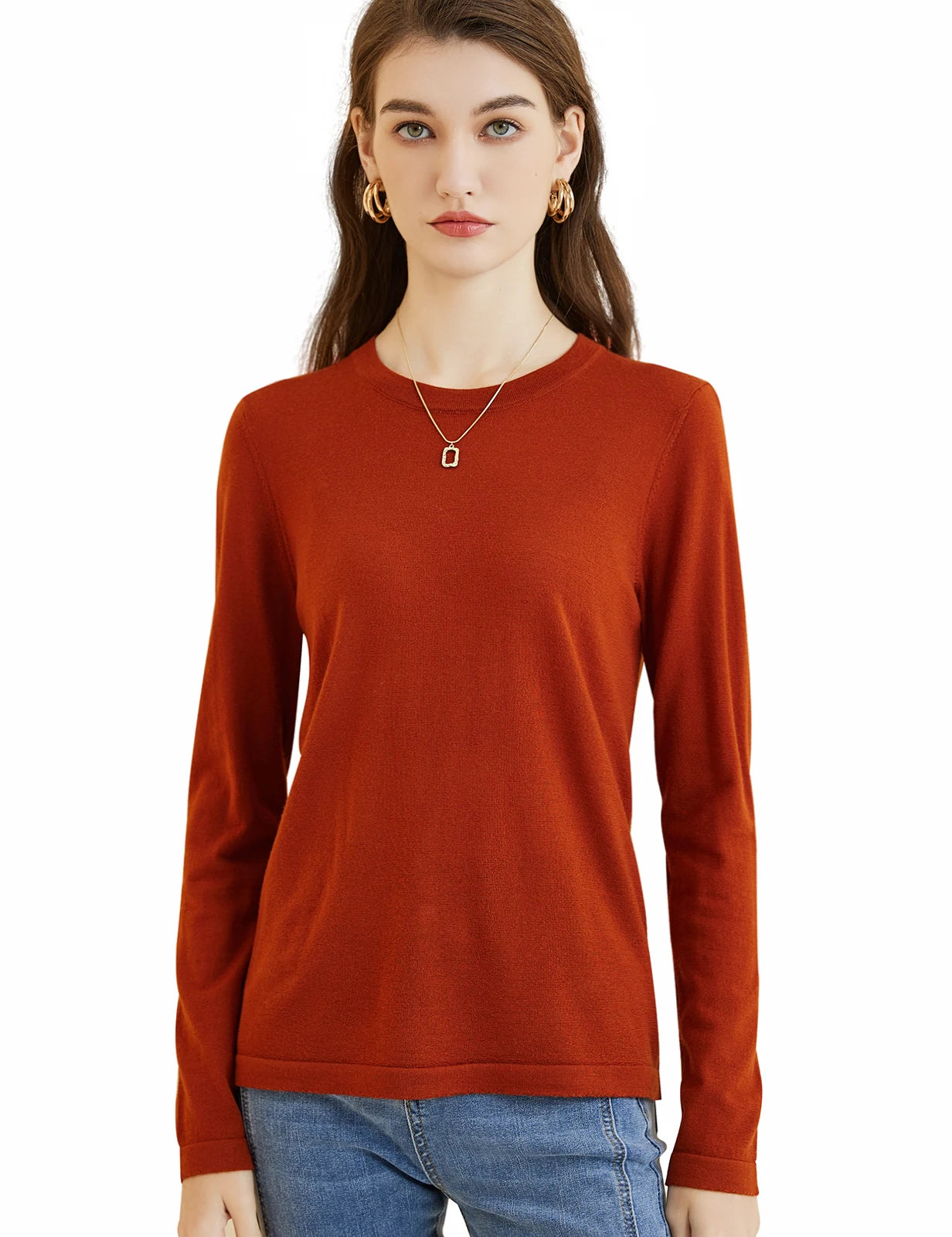 Women's T Shirt 100% Merino Wool Base Layer Top Fall Winter Fashion Crewneck Soft Merino Tee Long Sleeve Tops Knit Women Clothes