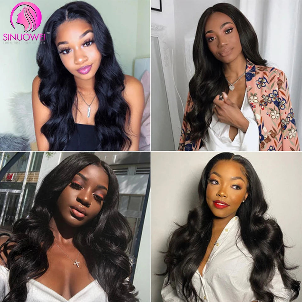 Sinuowei U V Part Wig Body Wave Human Hair Wigs For Women Brazilian No Glue 10-28 Inches Wavy Upgrade Wig Natural Black Wigs
