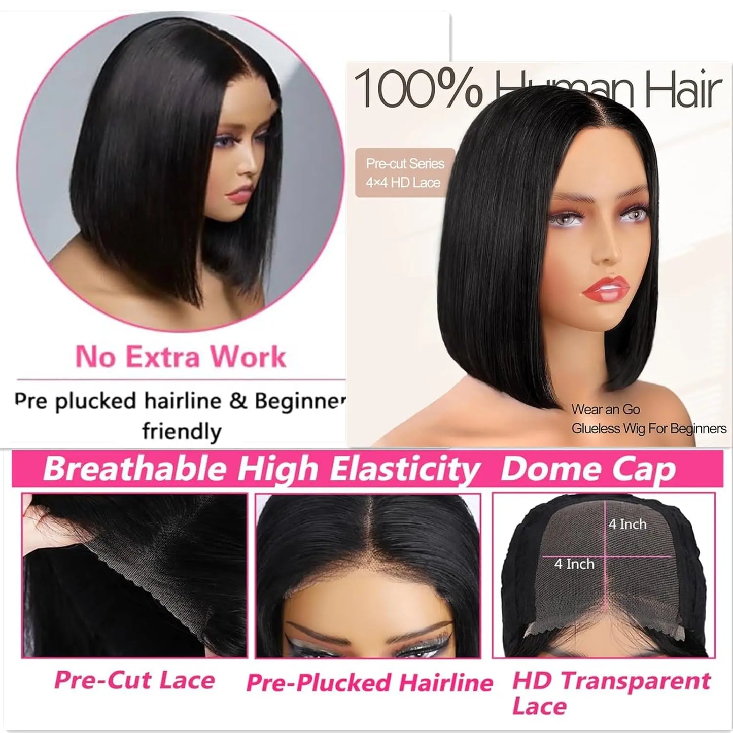Glueless Wear Go Straight Human Hair Wigs Short Ready To Wear Bob Wigs Without Glue Closure Front Wigs For Women on Sale