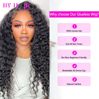 6x4 Glueless Wig Water Wave Human Hair Wigs Ready To Wear Pre-Cut Lace Glueless Curly Wigs Lace Front Human Hair Wig For Women