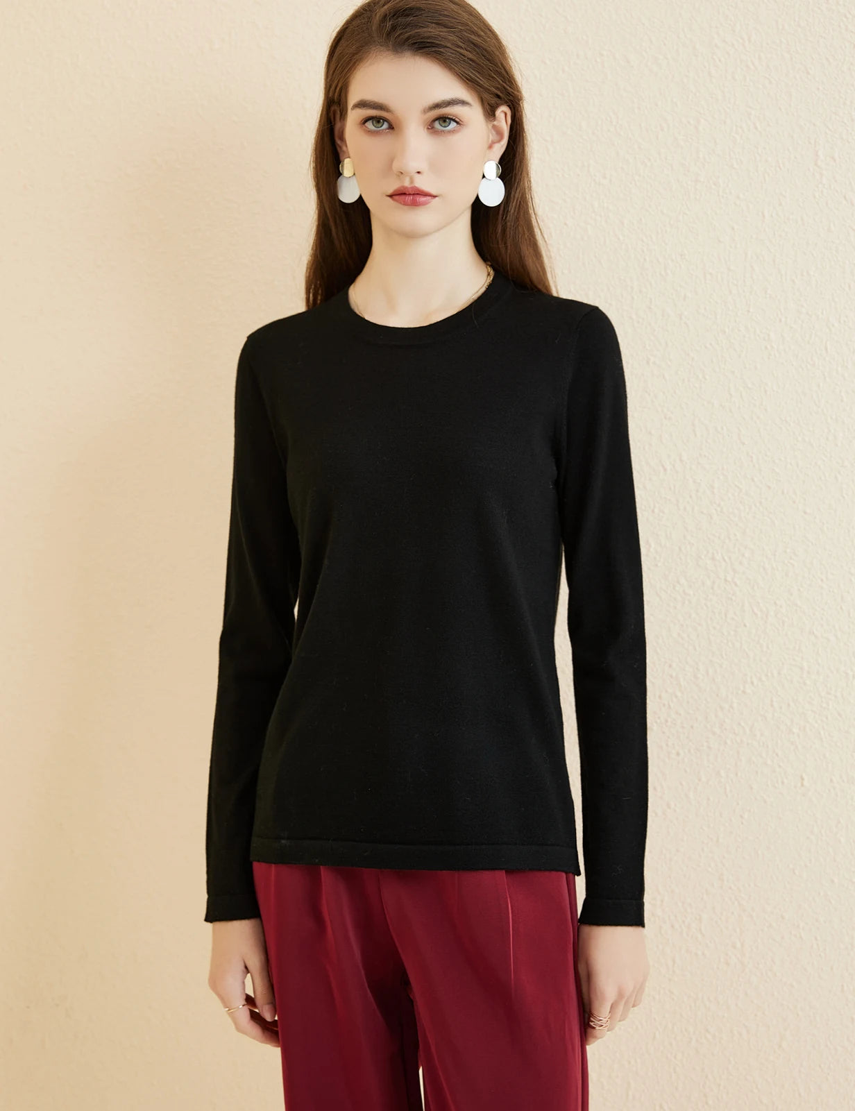 Women's T Shirt 100% Merino Wool Base Layer Top Fall Winter Fashion Crewneck Soft Merino Tee Long Sleeve Tops Knit Women Clothes