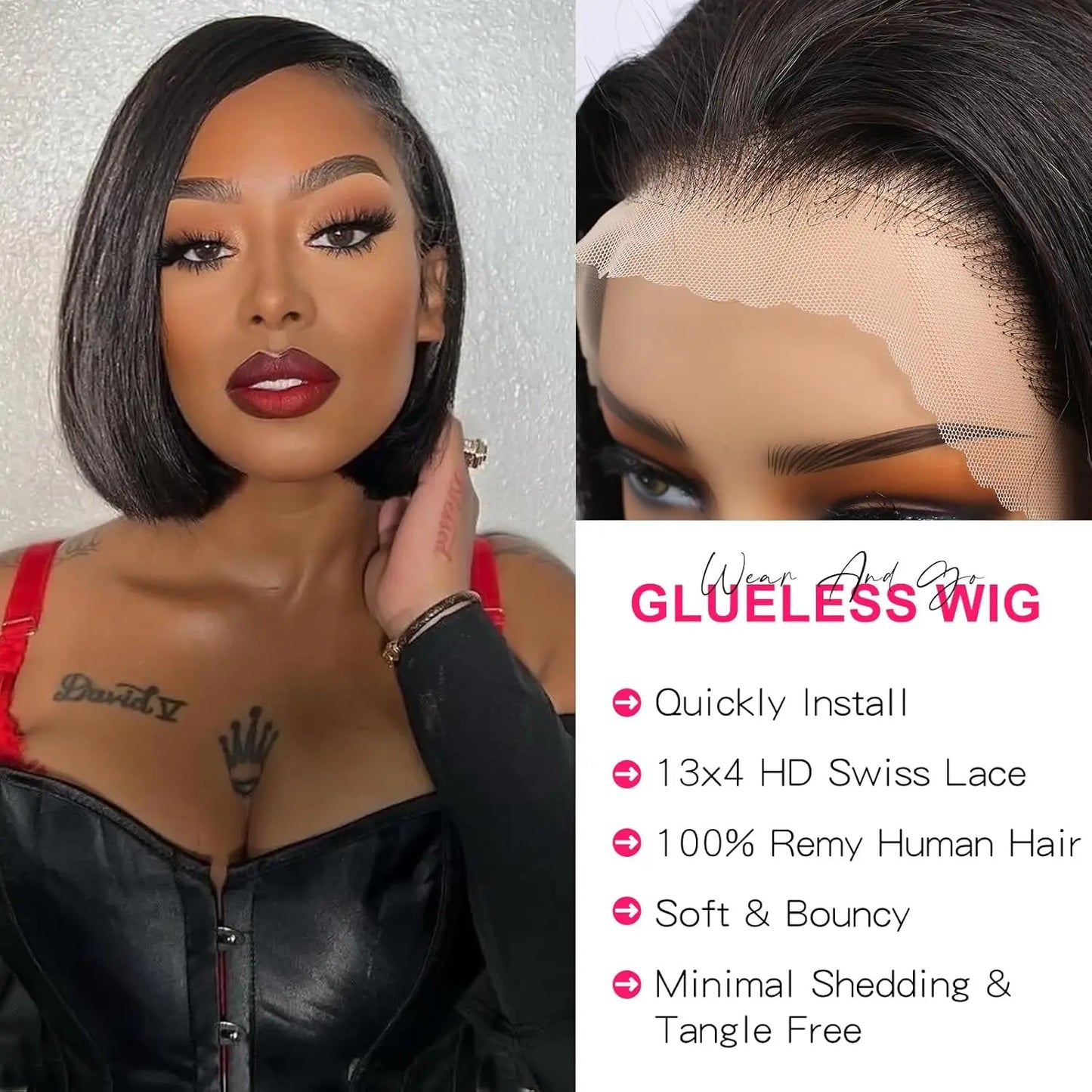 Glueless Wear Go Straight Human Hair Wigs Short Ready To Wear Bob Wigs Without Glue Closure Front Wigs For Women on Sale