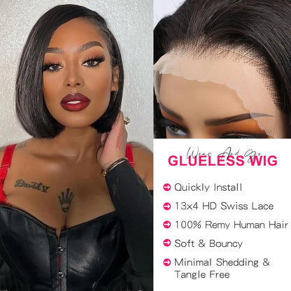 Glueless Wear Go Straight Human Hair Wigs Short Ready To Wear Bob Wigs Without Glue Closure Front Wigs For Women on Sale