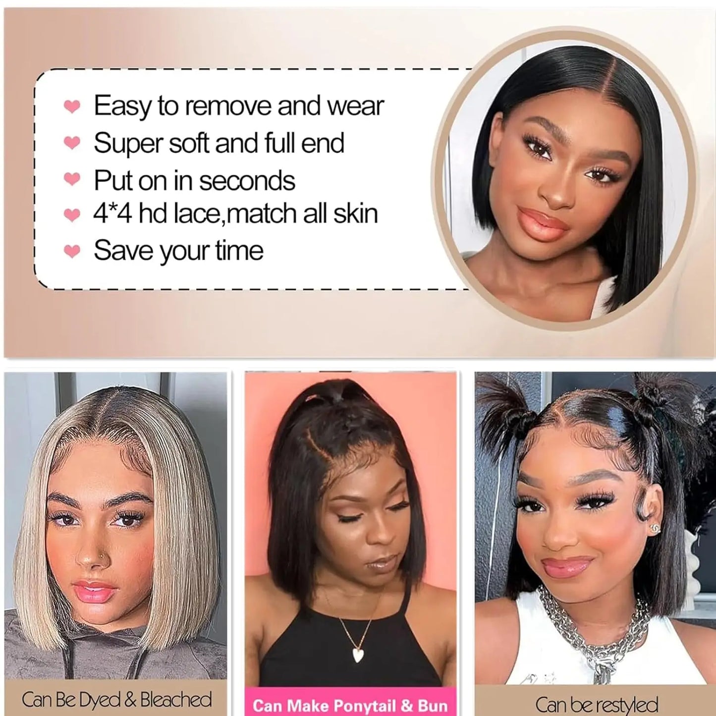 Glueless Wear Go Straight Human Hair Wigs Short Ready To Wear Bob Wigs Without Glue Closure Front Wigs For Women on Sale