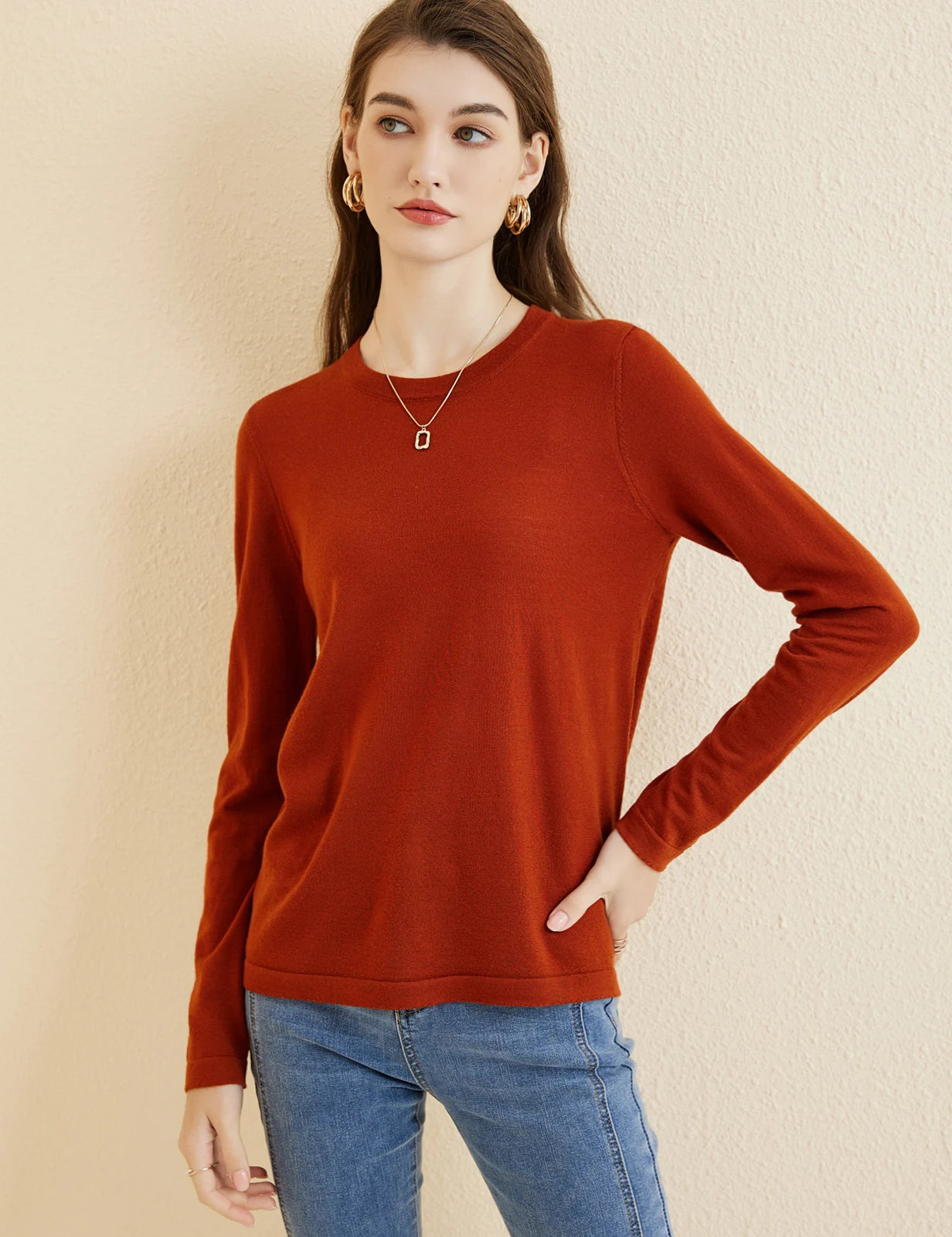 Women's T Shirt 100% Merino Wool Base Layer Top Fall Winter Fashion Crewneck Soft Merino Tee Long Sleeve Tops Knit Women Clothes