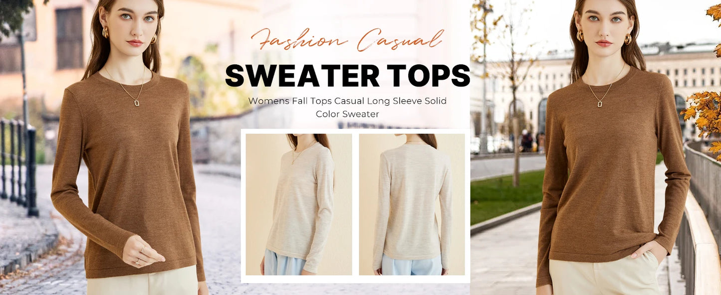 Women's T Shirt 100% Merino Wool Base Layer Top Fall Winter Fashion Crewneck Soft Merino Tee Long Sleeve Tops Knit Women Clothes