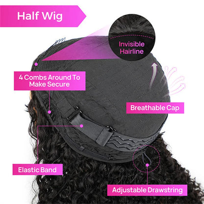 VSHOW 3 In 1 Half Wig With Drawstring Body Wave Wigs Human Hair Invisible Hairline Flip Over Wig Beginner Friendly