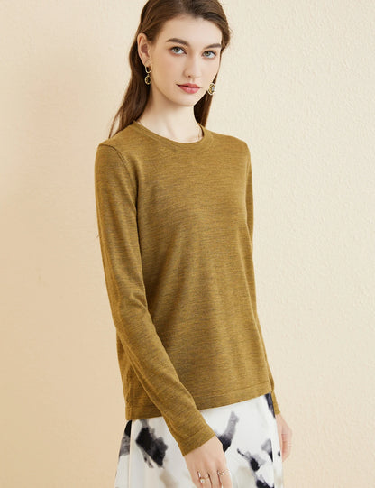 Women's T Shirt 100% Merino Wool Base Layer Top Fall Winter Fashion Crewneck Soft Merino Tee Long Sleeve Tops Knit Women Clothes