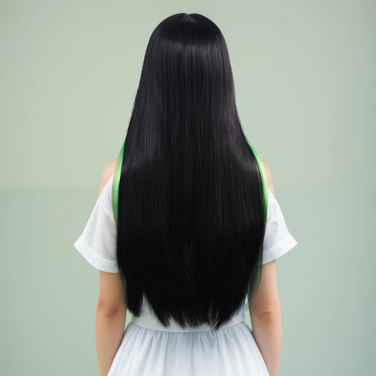 Waist-Length, Long Hair, Straight Hair, Middle Parted Gradient Green and Black Women's Dress-Up Wig, Soft, Synthetic, Heat-Resistant and Durable, Suitable for Daily Dress-Up, Wear and Party Cosplay Wig, Party Supplies, Hairst