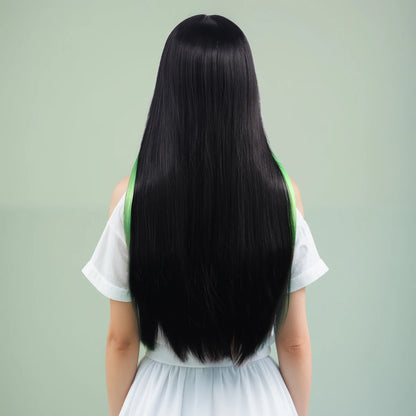 Waist-Length, Long Hair, Straight Hair, Middle Parted Gradient Green and Black Women's Dress-Up Wig, Soft, Synthetic, Heat-Resistant and Durable, Suitable for Daily Dress-Up, Wear and Party Cosplay Wig, Party Supplies, Hairst