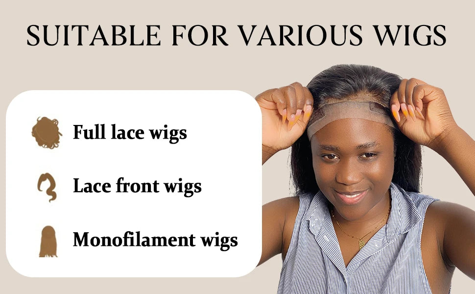 Wig Cap with Grip Band for Keeping Wigs in Place, More Full Cap-wide Transparent Lace for Lace Front Wigs