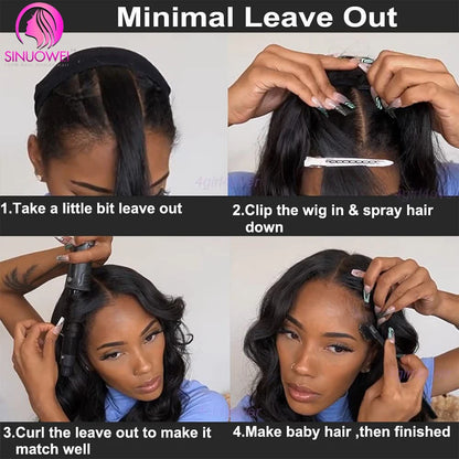 Sinuowei U V Part Wig Body Wave Human Hair Wigs For Women Brazilian No Glue 10-28 Inches Wavy Upgrade Wig Natural Black Wigs