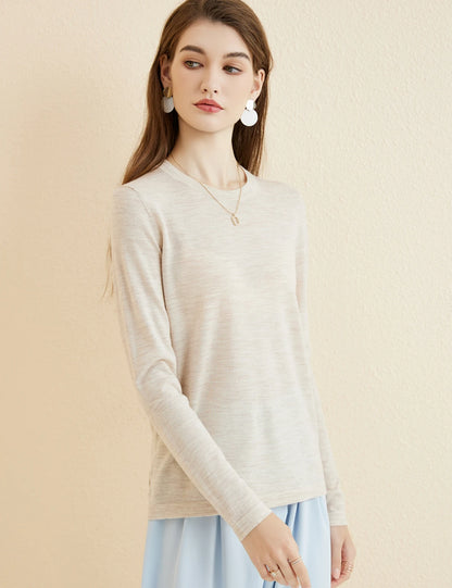 Women's T Shirt 100% Merino Wool Base Layer Top Fall Winter Fashion Crewneck Soft Merino Tee Long Sleeve Tops Knit Women Clothes