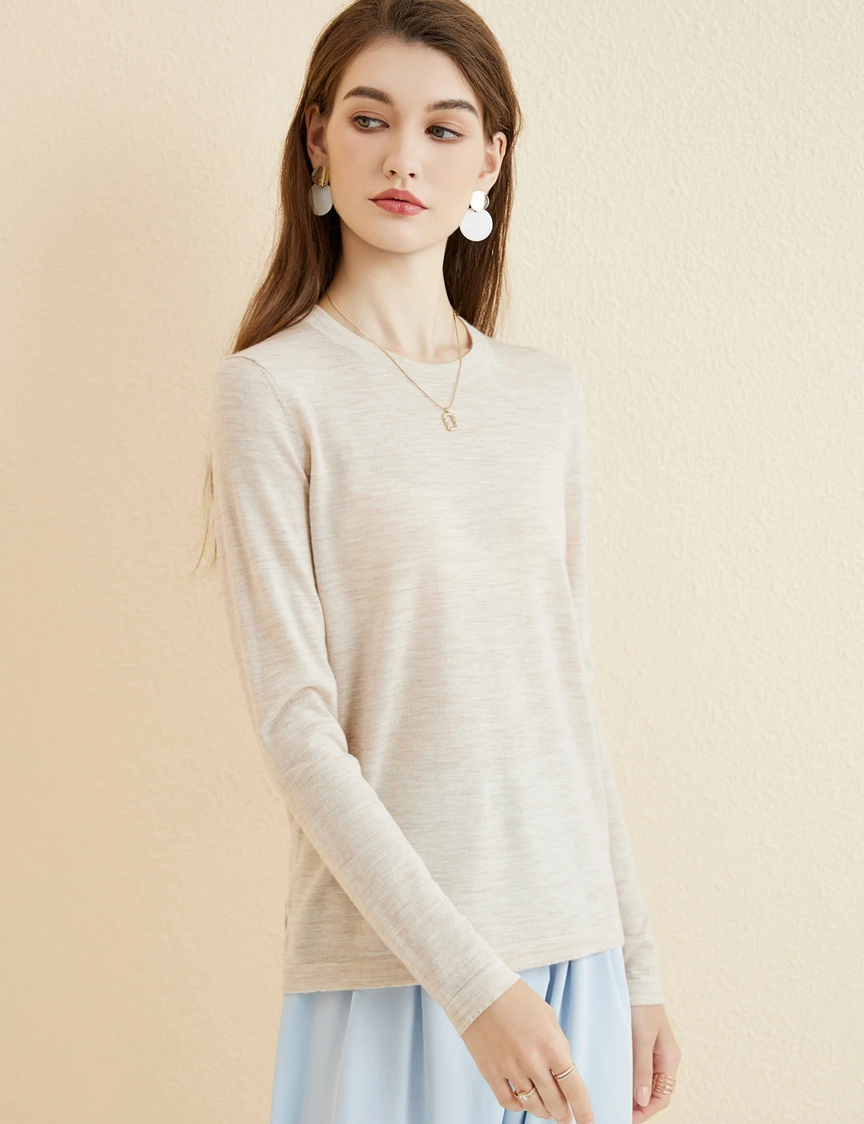 Women's T Shirt 100% Merino Wool Base Layer Top Fall Winter Fashion Crewneck Soft Merino Tee Long Sleeve Tops Knit Women Clothes