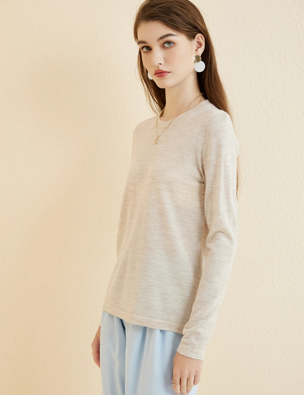 Women's T Shirt 100% Merino Wool Base Layer Top Fall Winter Fashion Crewneck Soft Merino Tee Long Sleeve Tops Knit Women Clothes