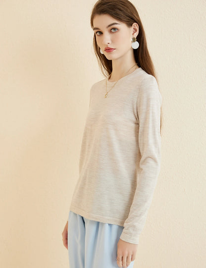 Women's T Shirt 100% Merino Wool Base Layer Top Fall Winter Fashion Crewneck Soft Merino Tee Long Sleeve Tops Knit Women Clothes