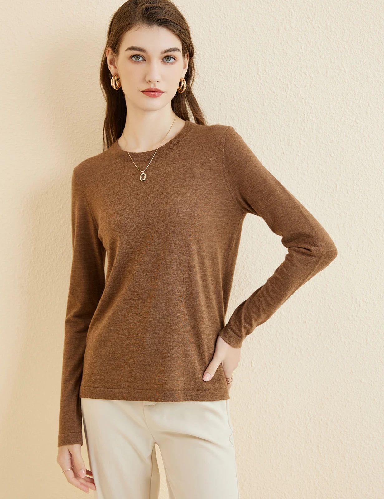 Women's T Shirt 100% Merino Wool Base Layer Top Fall Winter Fashion Crewneck Soft Merino Tee Long Sleeve Tops Knit Women Clothes